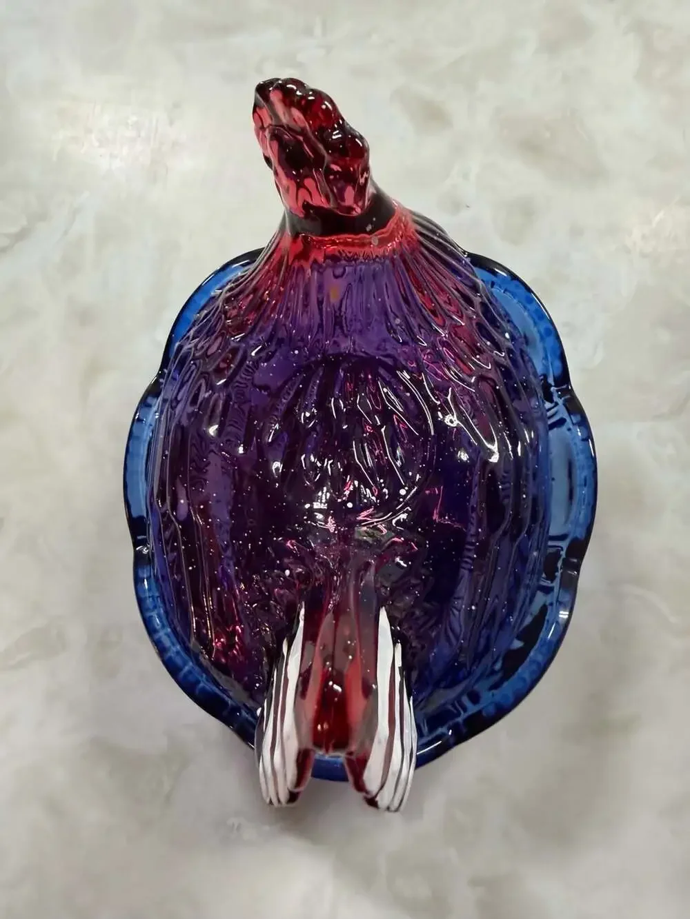 The Royal Magnolia Purple Pressed Glass Hen on a Nest Covered Dish July 4th Edit